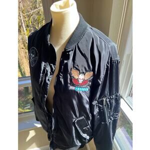 Men's Fossa Apparel Bomber puffer Jacket size Medium Black Skulls Patchwork